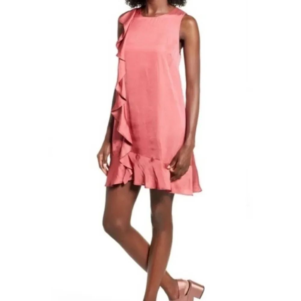NWT ASTR The Label Pink Silky Side Ruffle Mini Dress S